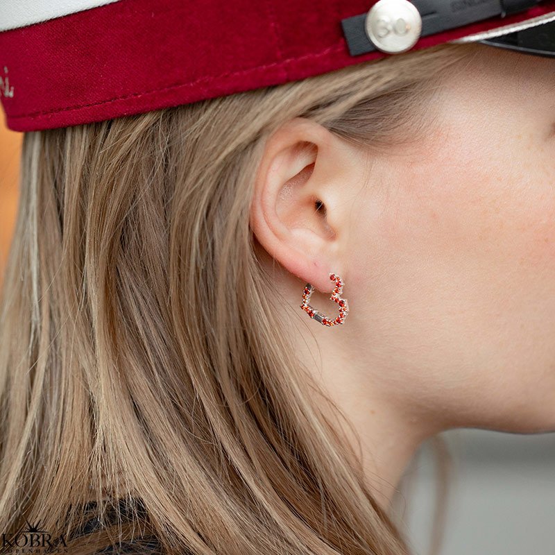 "Mikami" sm� s�lv hjerte �reringe med r�de sten