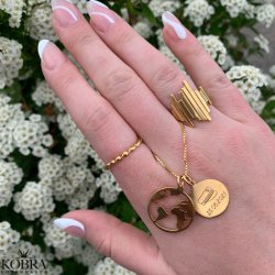 "World" necklace in 14 carat gold plated with pendant including engraving!