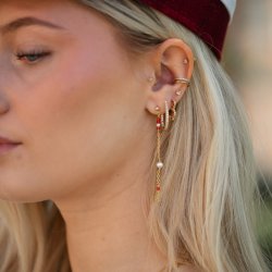"Elina" guld �reringe til Studenten med r�de og hvide perler
