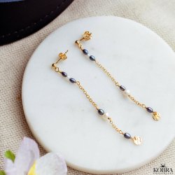 "Asta" gold earrings with genuine white and blue pearls