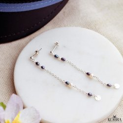 "Asta" silver earrings with genuine white and blue pearls