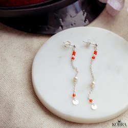 "Elina" slv reringe til Studenten med rde og hvide perler