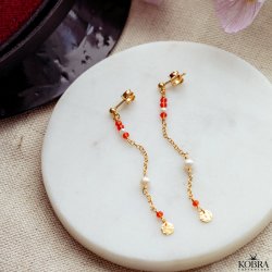 "Elina" guld reringe til Studenten med rde og hvide perler