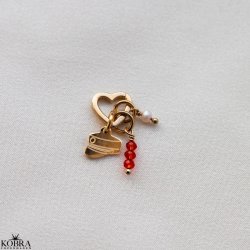 Studenter smykke / vedhng, komplet med 3 charms og hjerte lukning i guld