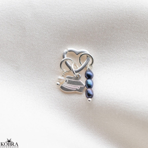 Studenter smykke / vedhng (bl hue) - komplet med 3 charms og hjerte lukning i slv