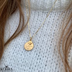 Round "Rocket" cross engraving necklace with stones in gold