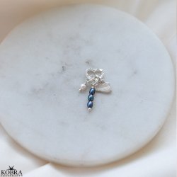 Studenter smykke / vedh�ng (bl� hue) - med 3 charms og hjerte lukning i s�lv med zirkonia