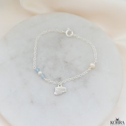 Studenter armbnd i slv med hue-vedhng og bl akvamariner