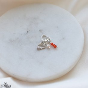 Studenter smykke / vedhng (rd hue) - med 3 charms og hjerte lukning i slv med zirkonia