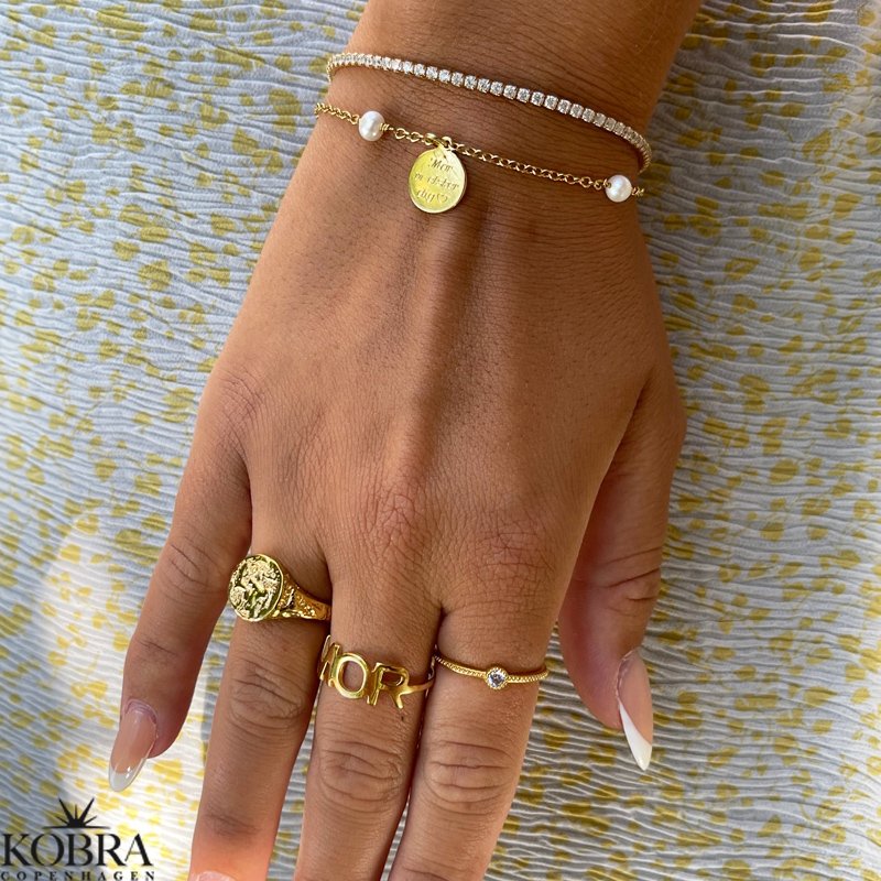 "Anemone" gold plated bracelet with 3 freshwater pearls including engraving