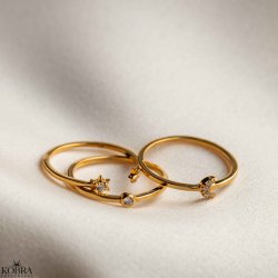 "Sun, Moon and Star" 18 karat forgyldt ringe