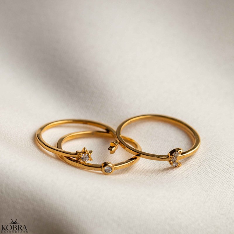 "Sun, Moon and Star" 18 karat forgyldt ringe