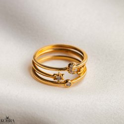 "Sun, Moon and Star" 18 karat forgyldt ringe