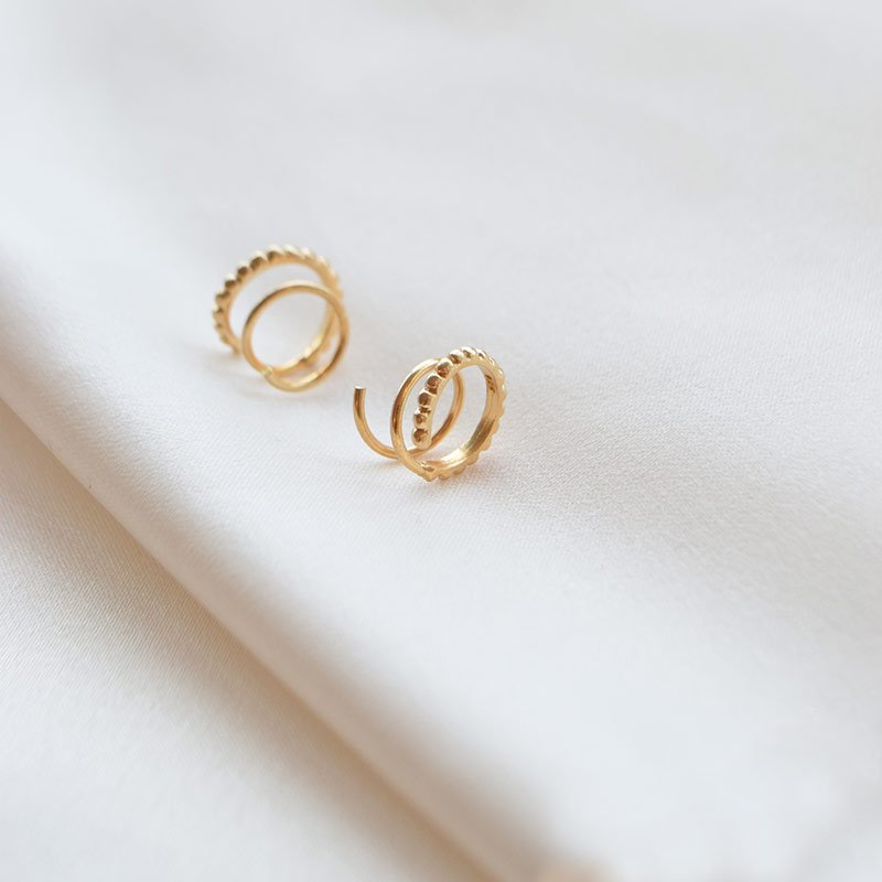 "Twist Duo" �reringe - 18K forgyldt til 2 huller