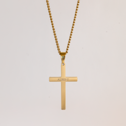 "Promise" cross necklace in 18K gold-plated steel with engraving
