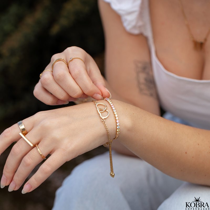 "Rosina" Multifarvet tennisarmbnd i 18K forgyldt slv  justerbart