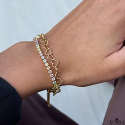 "Rosina" Multifarvet tennisarmbnd i 18K forgyldt slv  justerbart