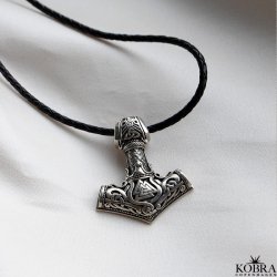 Thor's hammer silver necklace with leather cord