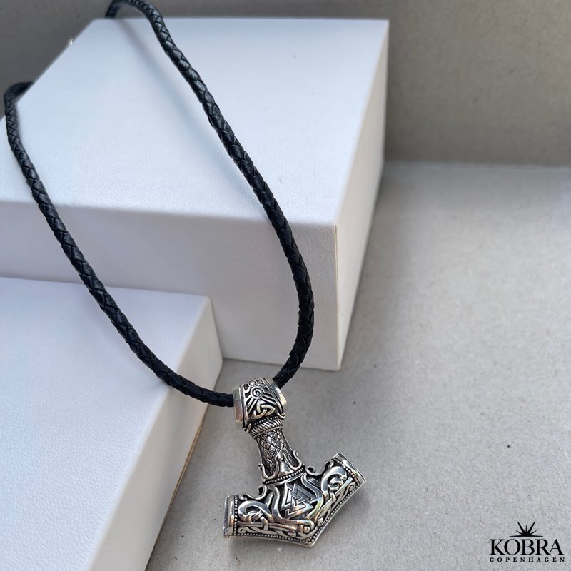 Spoo-Design | Thor's Hammer with Skull, Viking Biker Necklace | 925 vintage  silver chain pendant