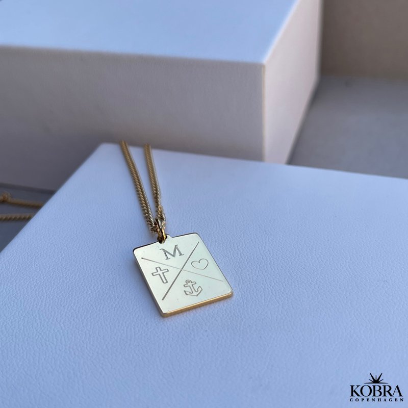 "Reign" guld halskde til mnd med gravering inkl. 2 mm panzer kde