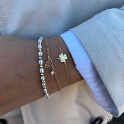 "Memories" gold heart bracelet with engraving and freshwater pearl