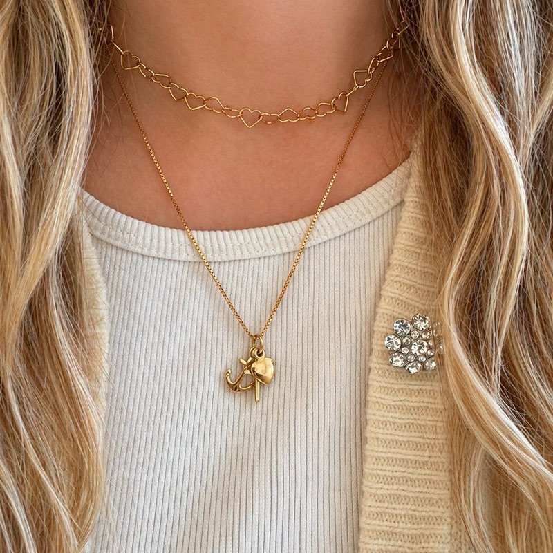 Tro, hopp och k�rlek, guld halsband med 3 symboler