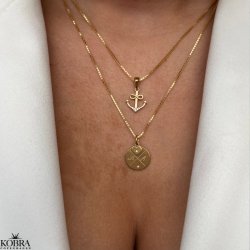 Round "Rocket" cross engraving necklace with stones in gold