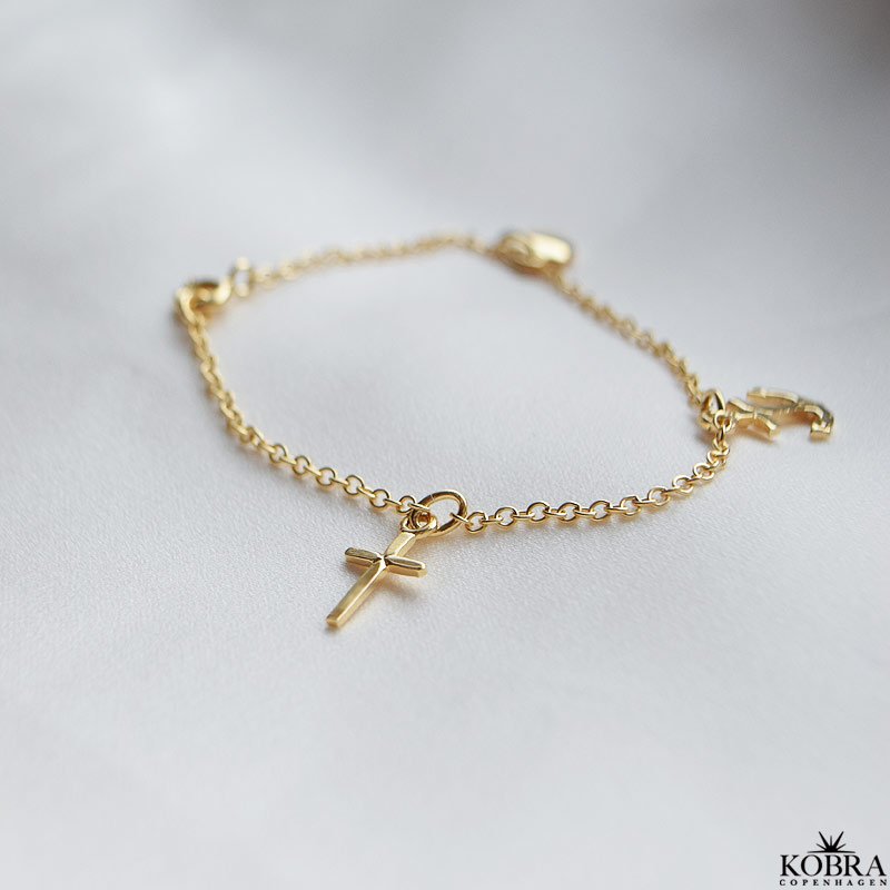 Guld armbnd med Tro Hb og Krlighed