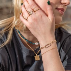 "Trouble" chunky chain with oval center piece with stones in gold