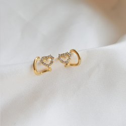 "Twin Heart" 2-i-1 �restikker med hjerter i 18k forgyldt