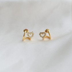 "Twin Heart" 2-i-1 �restikker med hjerter i 18k forgyldt