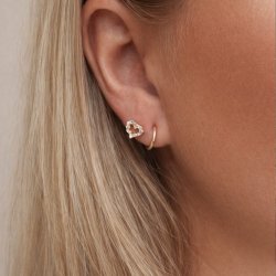 "Twin Heart" 2-i-1 �restikker med hjerter i 18k forgyldt