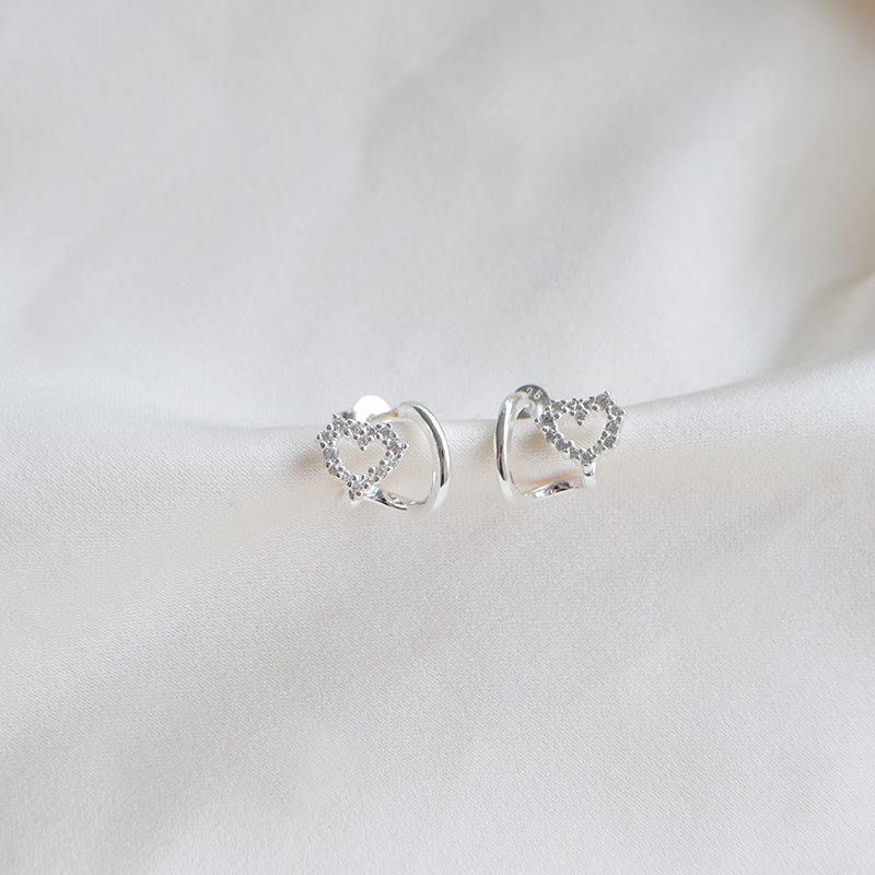 "Twin Heart" 2-i-1 �restikker med hjerter i s�lv