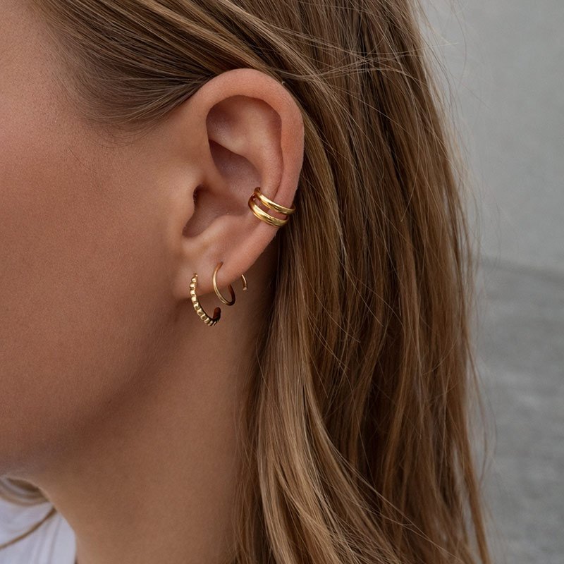 "Twist Duo" �reringe - 18K forgyldt til 2 huller