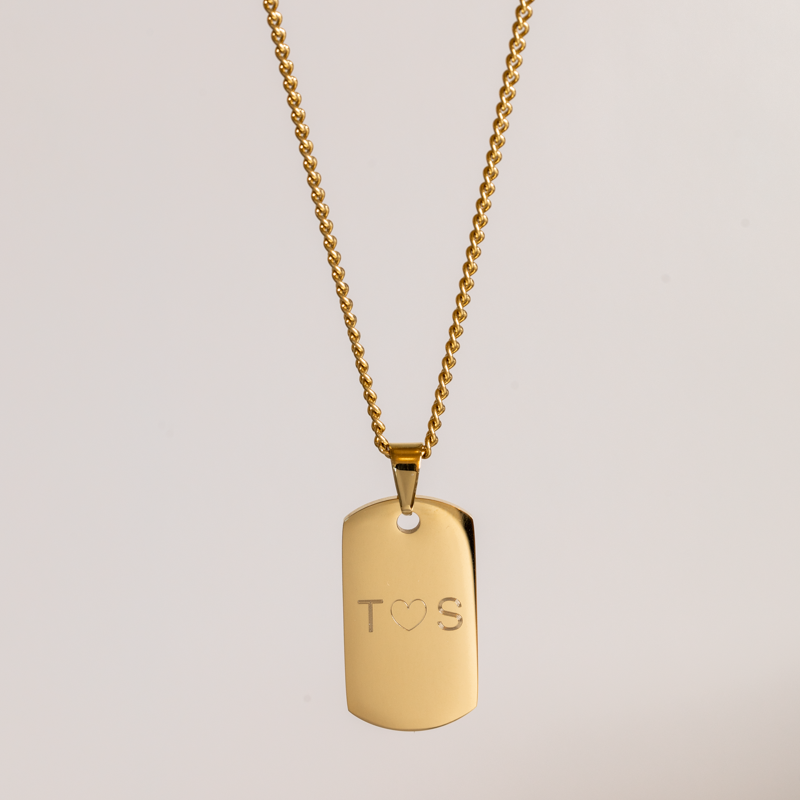"Tyler" Dogtag i 18k gullbelagt st�l med gravering