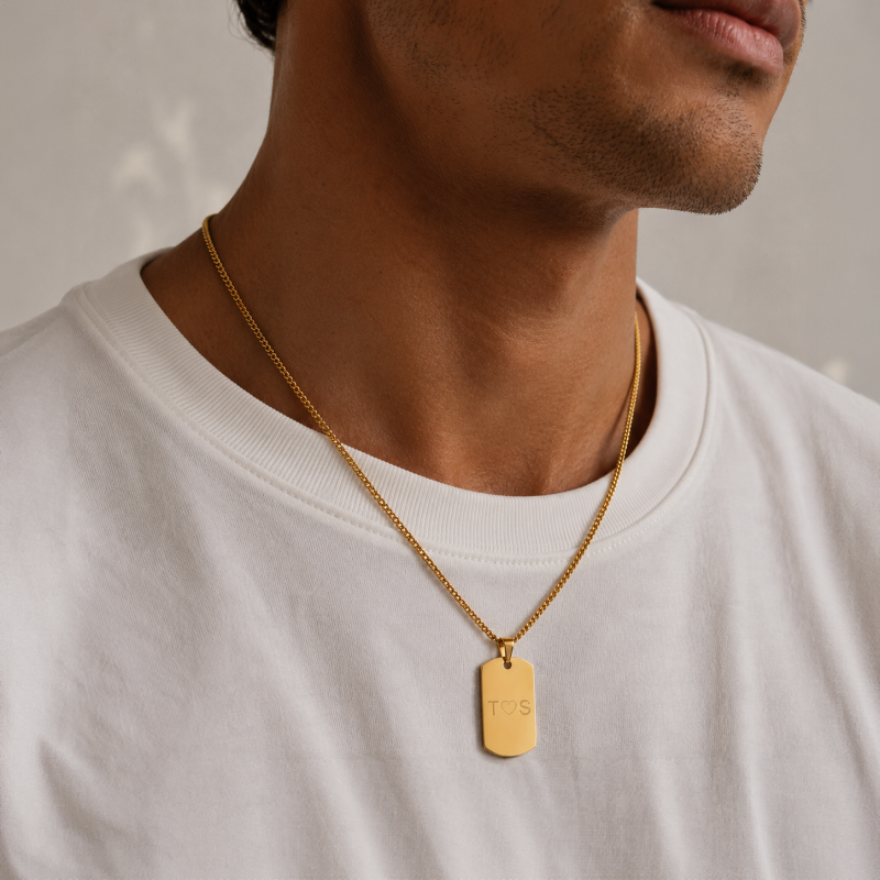 "Tyler" Dog Tag in 18K Gold-Plated Stainless Steel with Engraving