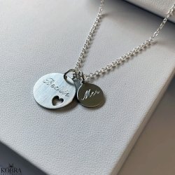 "I Promise You" hjerte halskde i slv samt lille amulet - begge med gravering