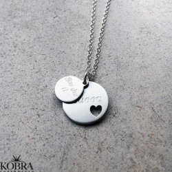 "I Promise You" hjerte halskde i slv samt lille amulet - begge med gravering