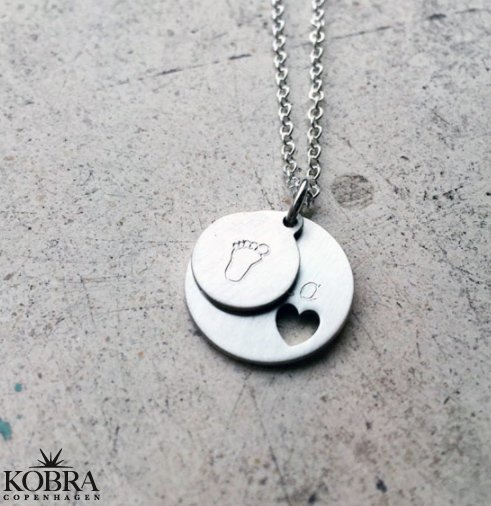 "I Promise You" hjerte halskde i slv samt lille amulet - begge med gravering