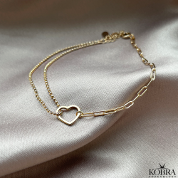 "Colombia" 18 karat forgyldt hjerte armbnd med dobbelt kder