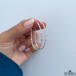 "Sally" large oval twisted silver hoops