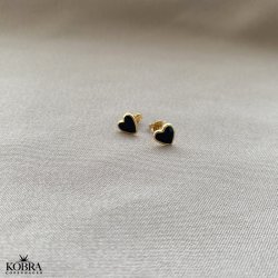 "Valentina" - smukke sm guld hjerte reringe med emalje i sort eller bl