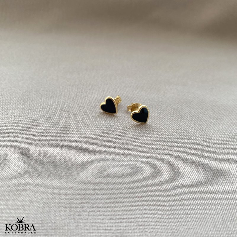 "Valentina" - smukke sm guld hjerte reringe med emalje i sort eller bl