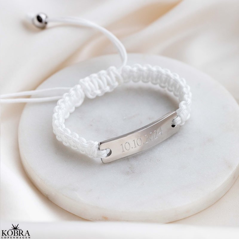 "Mercury" vandfast stl armbnd med din indgravering (hvid)
