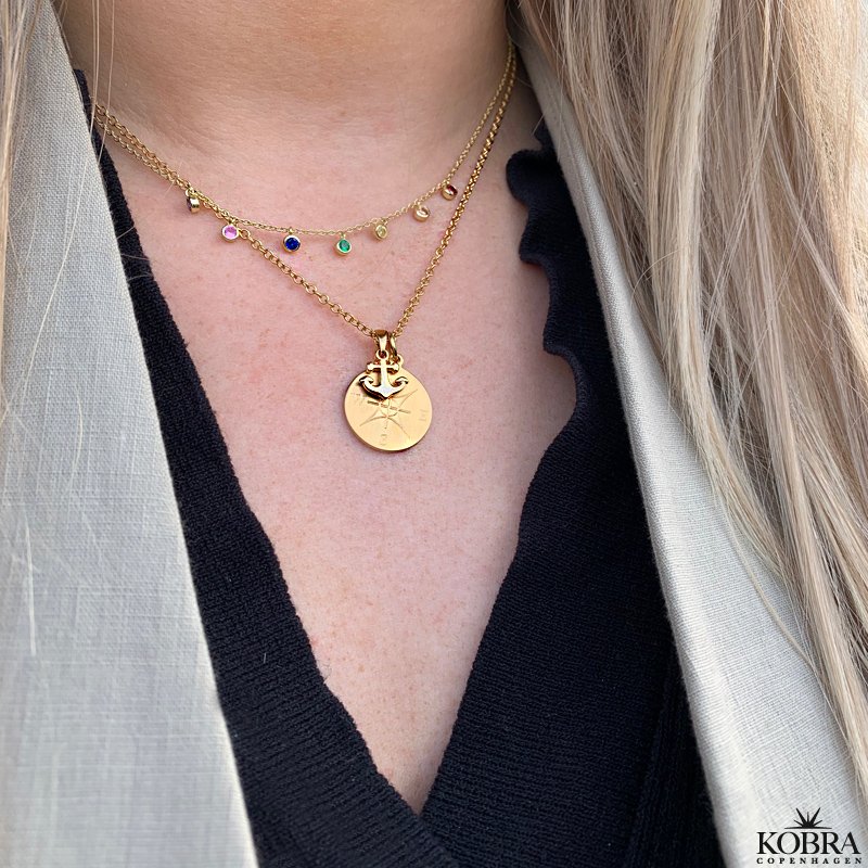 "Lost Without You" guld halskde med kompas og anker - inklusiv gravering