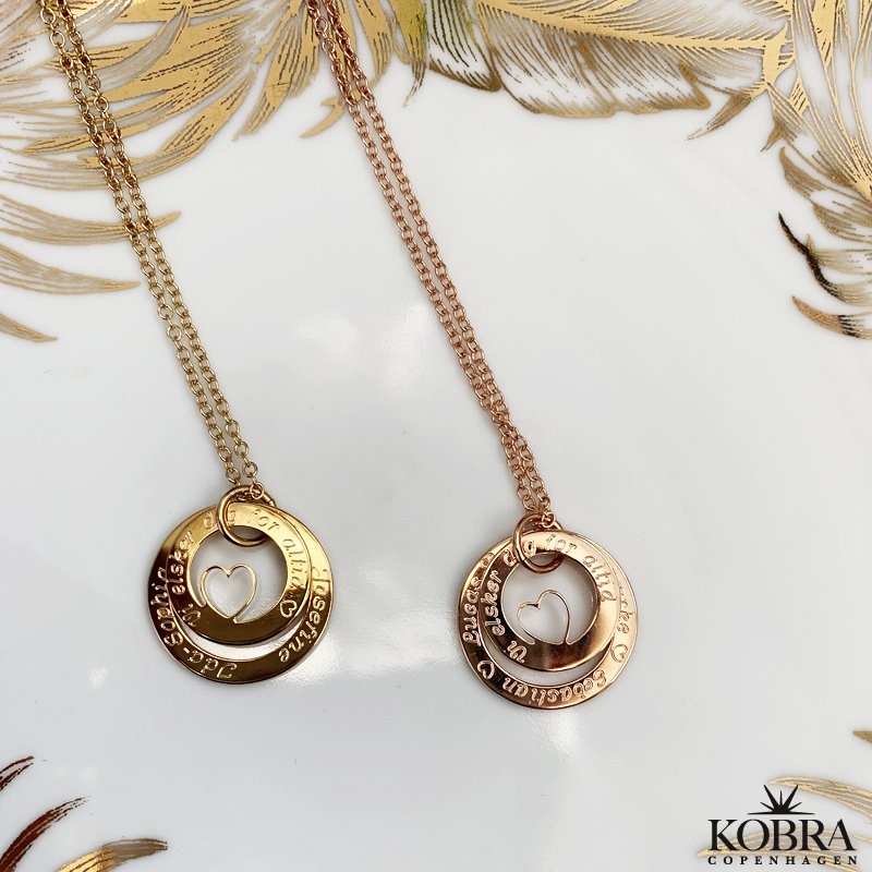 Dobbelt Love Wheel guld halskde med hjerte inklusiv din gravering