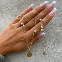 "Wilma" pearl necklace with mini id tag in gold plated