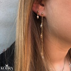 "Wilma" small gold plated pearl earrings  with peach colored pearls