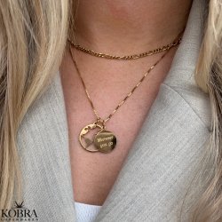 "World" necklace in 14 carat gold plated with pendant including engraving!
