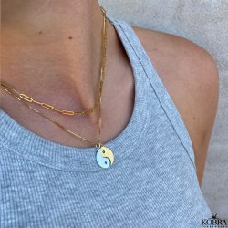 Veninde halskde med gravering i slv/guld "Yin Yang"